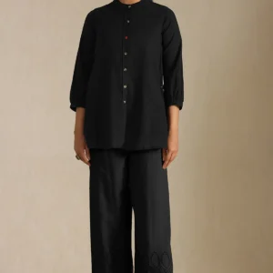 Black Rayon Embroidered Palazzo