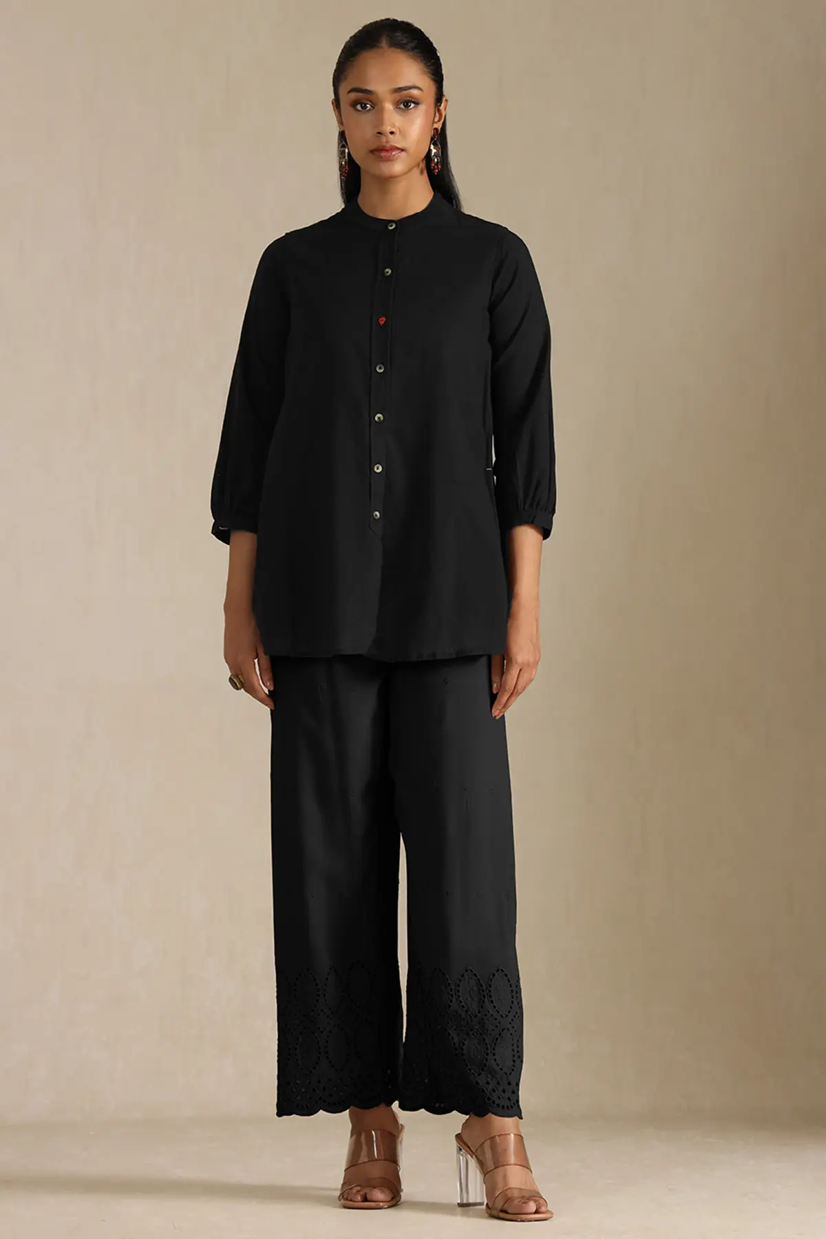 Black Rayon Embroidered Palazzo