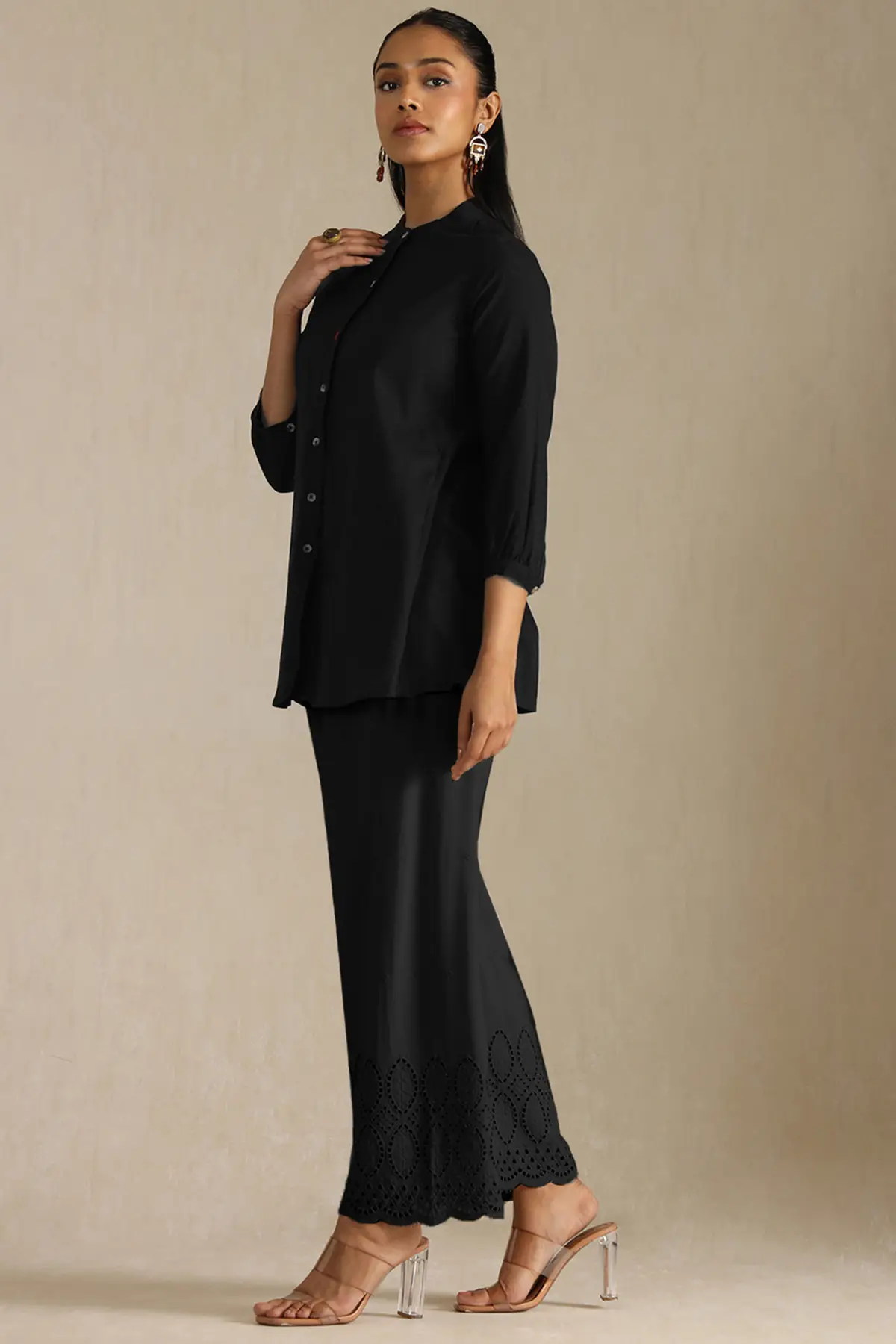 Black Rayon Embroidered Palazzo - Image 2