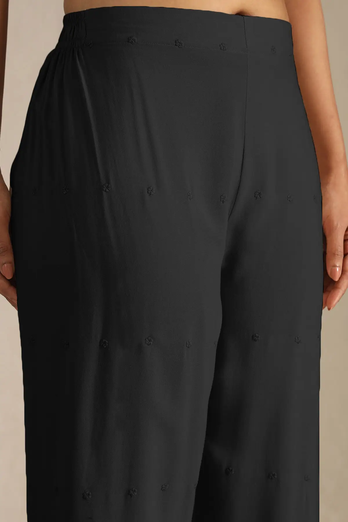 Black Rayon Embroidered Palazzo - Image 4