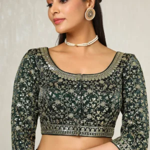 Green Organza Embellished Blouse