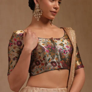 Green Tussar Floral Print Padded Blouse