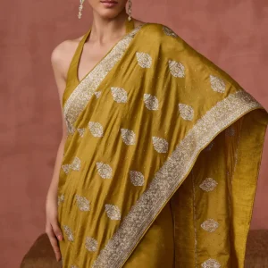 Mustard Embroidered Stone Saree