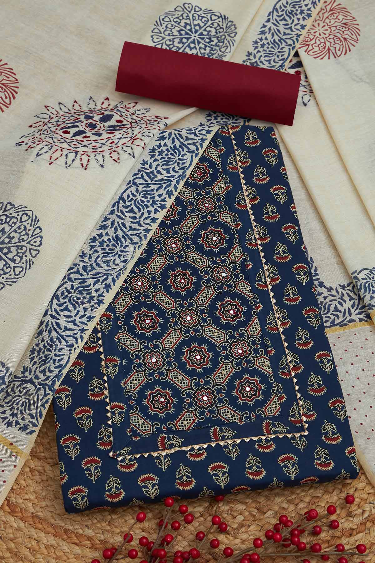 Navy Blue Cotton Ethnic Material