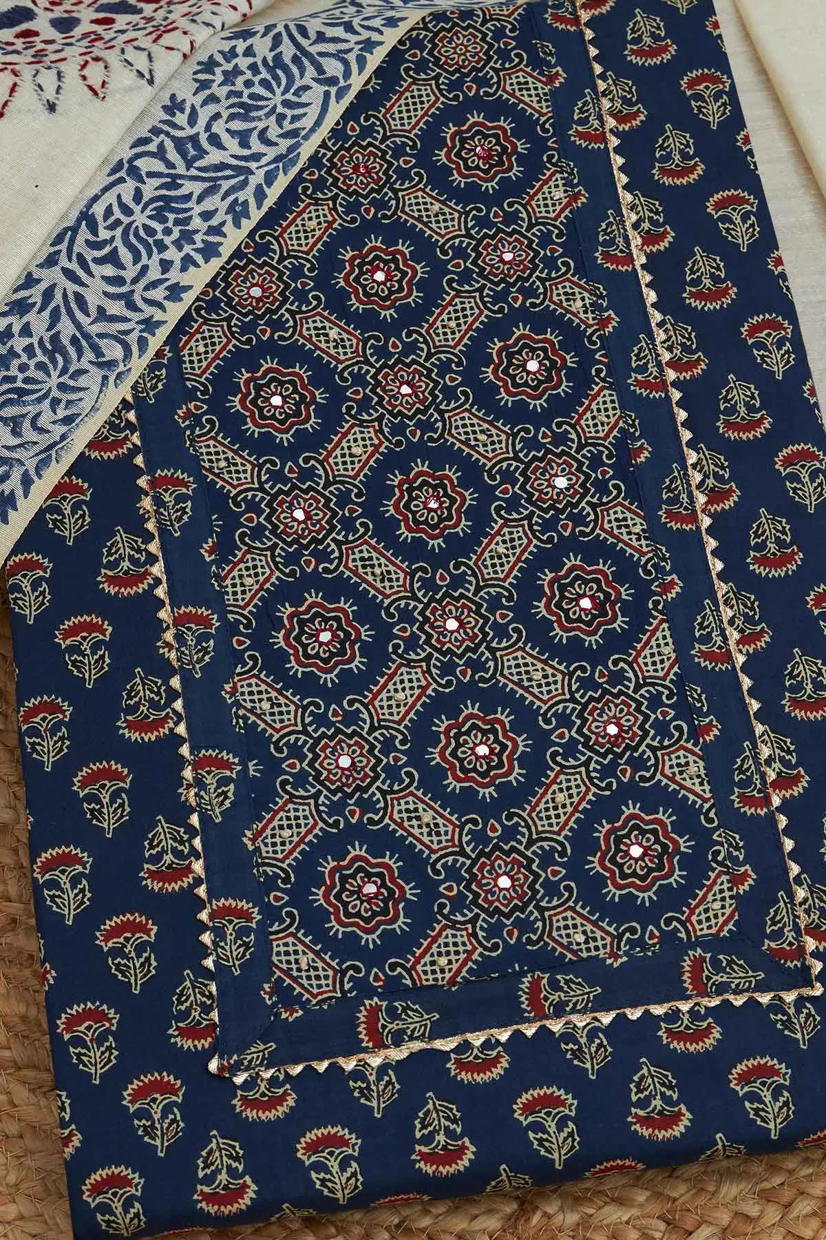 Navy Blue Cotton Ethnic Material - Image 2