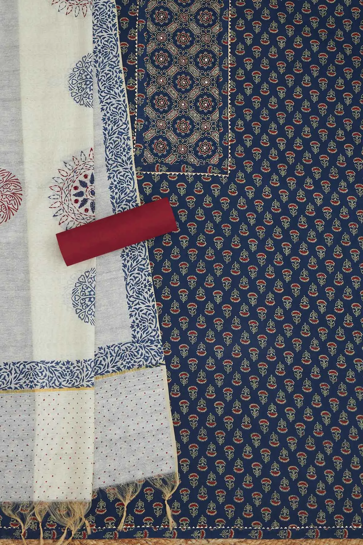 Navy Blue Cotton Ethnic Material - Image 4