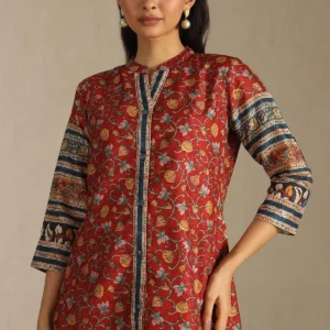 Rust Art Silk Floral Print Tunic