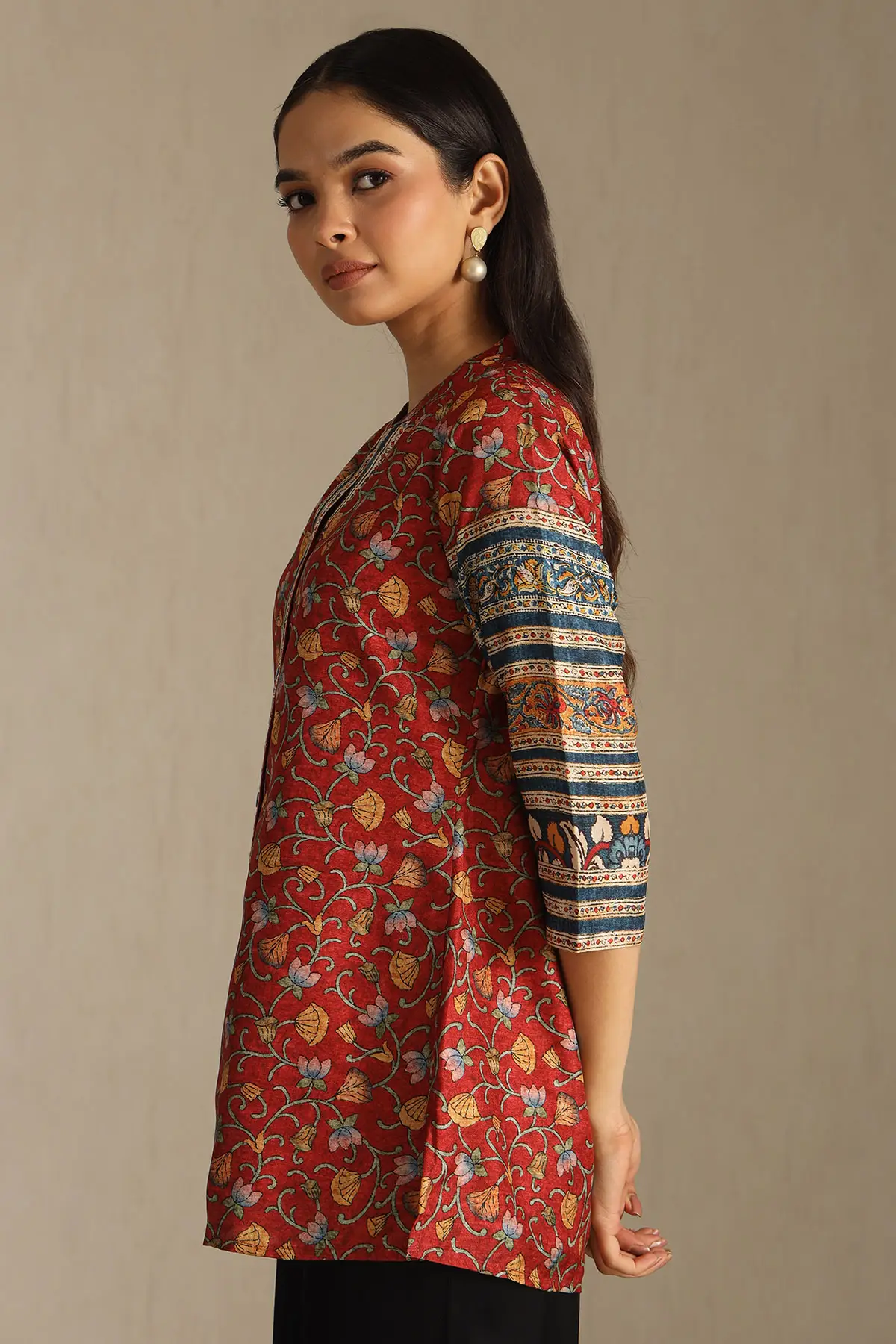 Rust Art Silk Floral Print Tunic - Image 3