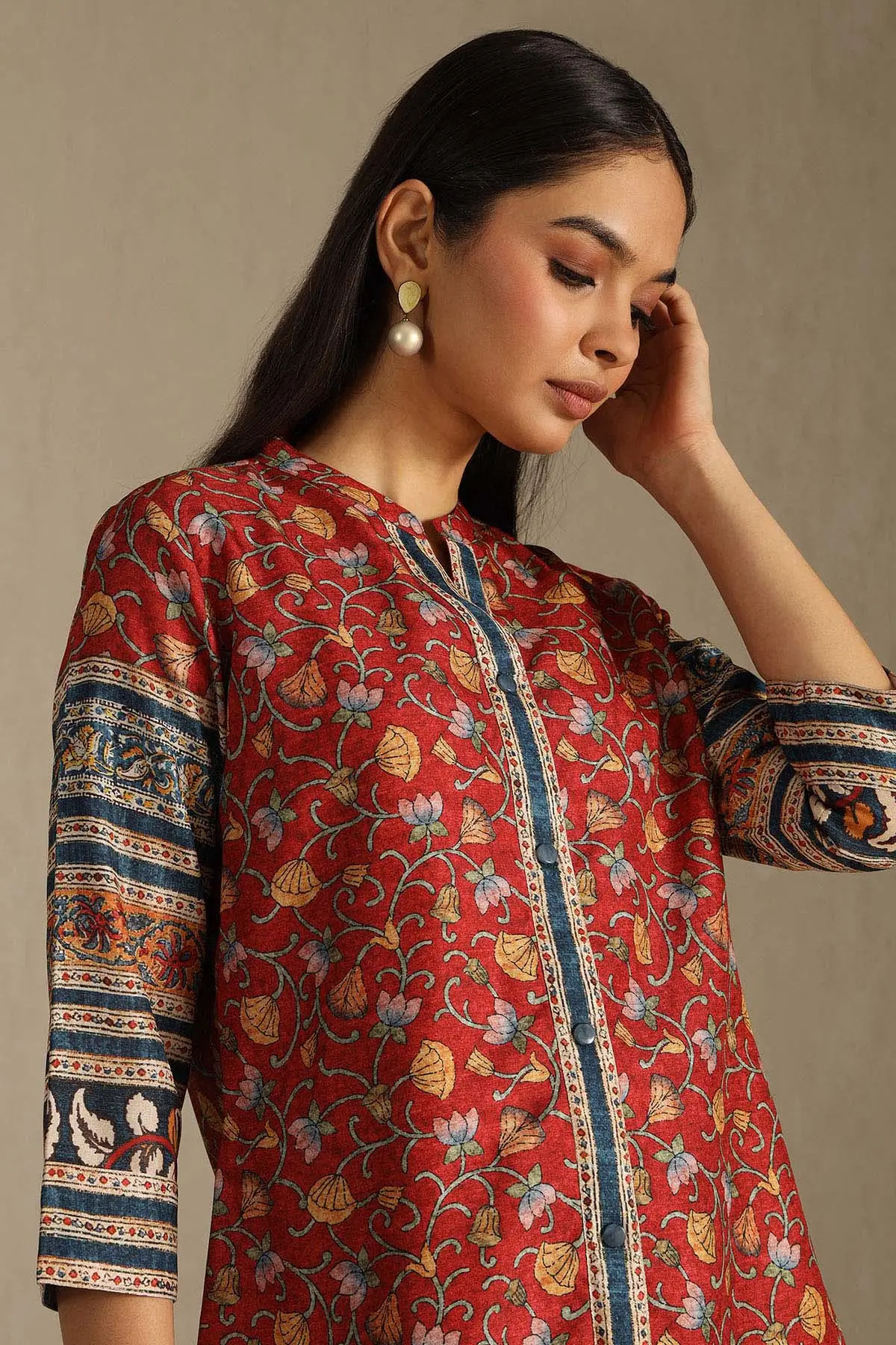 Rust Art Silk Floral Print Tunic - Image 2