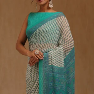 Teal Georgette Floral Sarees