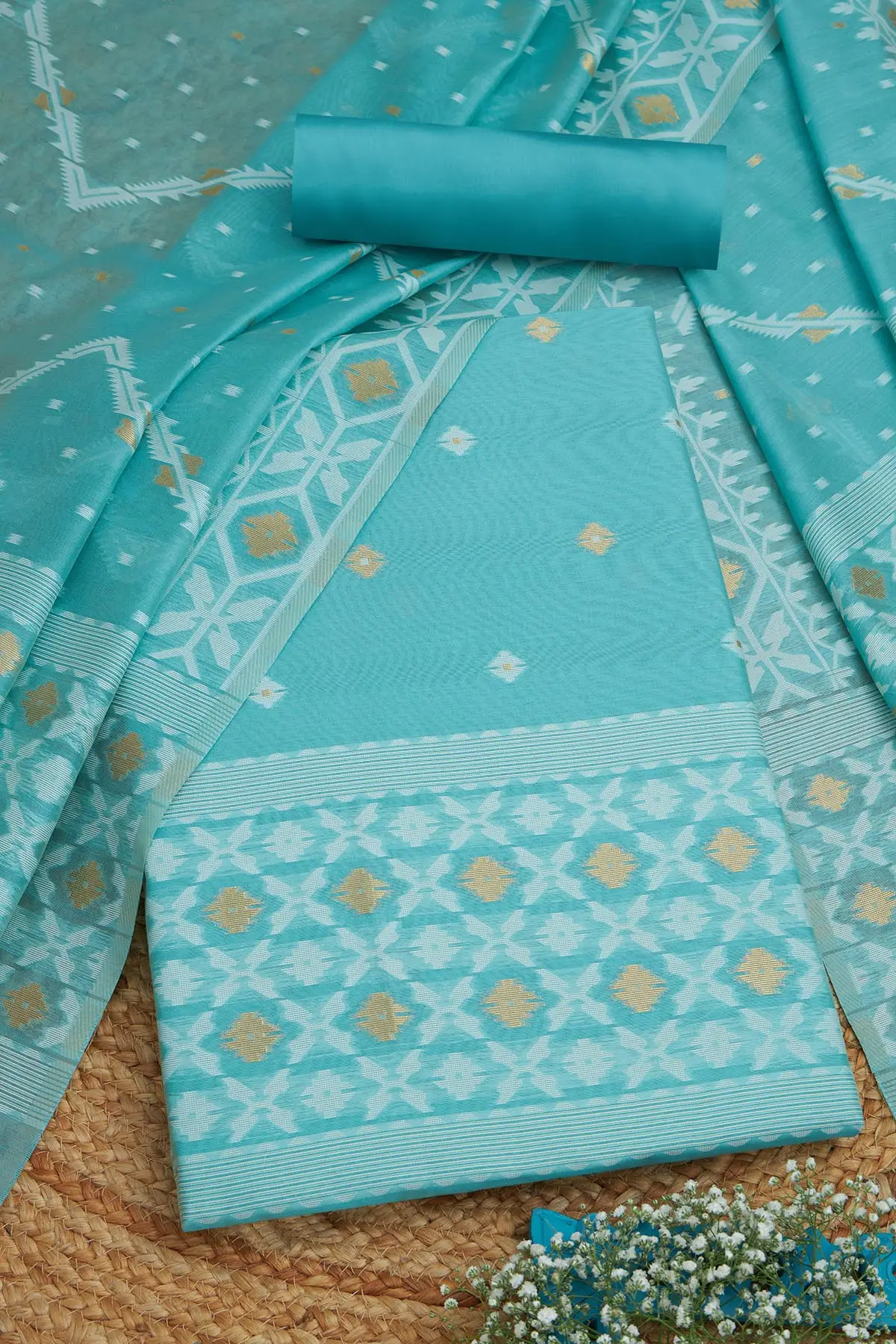 Turquoise Blue Chanderi Material