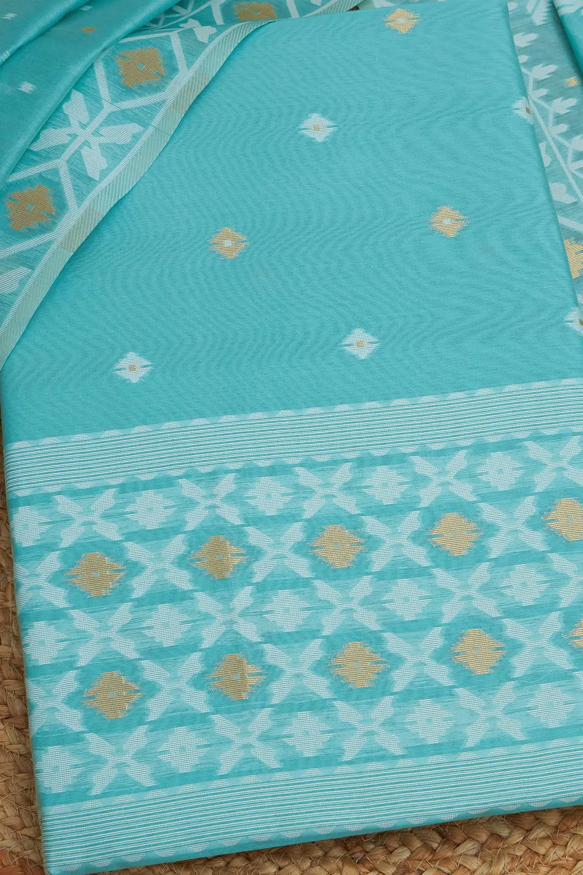 Turquoise Blue Chanderi Material - Image 2