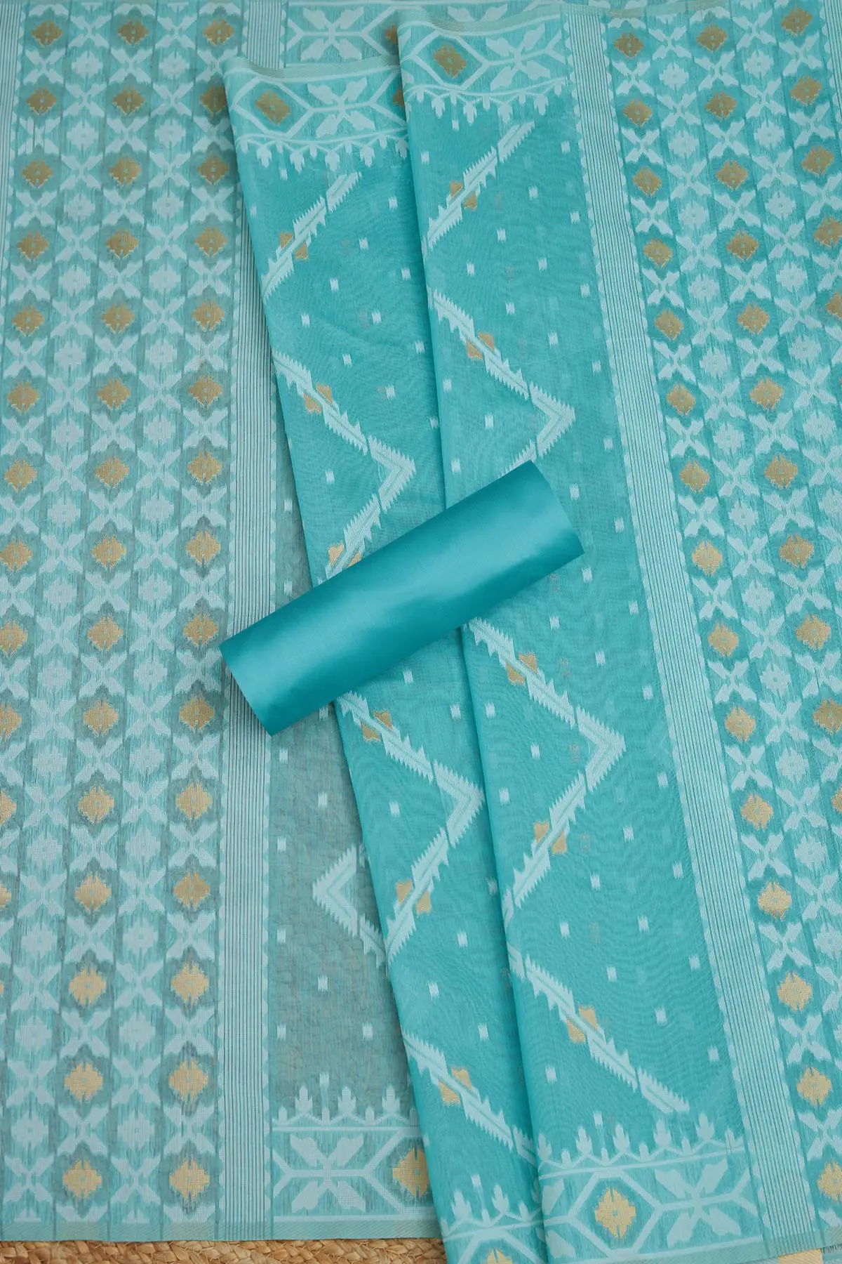 Turquoise Blue Chanderi Material - Image 3